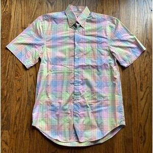 Peter Millar Shirt Mens Medium Colorful Plaid 100% Cotton Short Sleeve Button Up